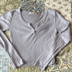Hippie Rose Light periwinkle Buttoned Long Sleeve Top